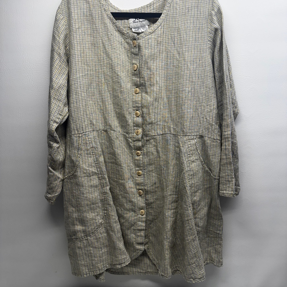 FLAX By Jeanne Engelhart Plaid Button-Up Women's shirt dress oversized SZ S